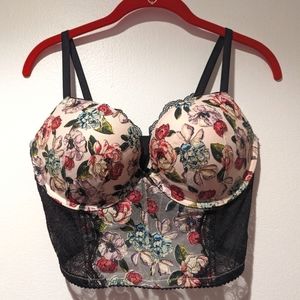 Victoria's Secret Floral Lace Bustier - Black and Pink